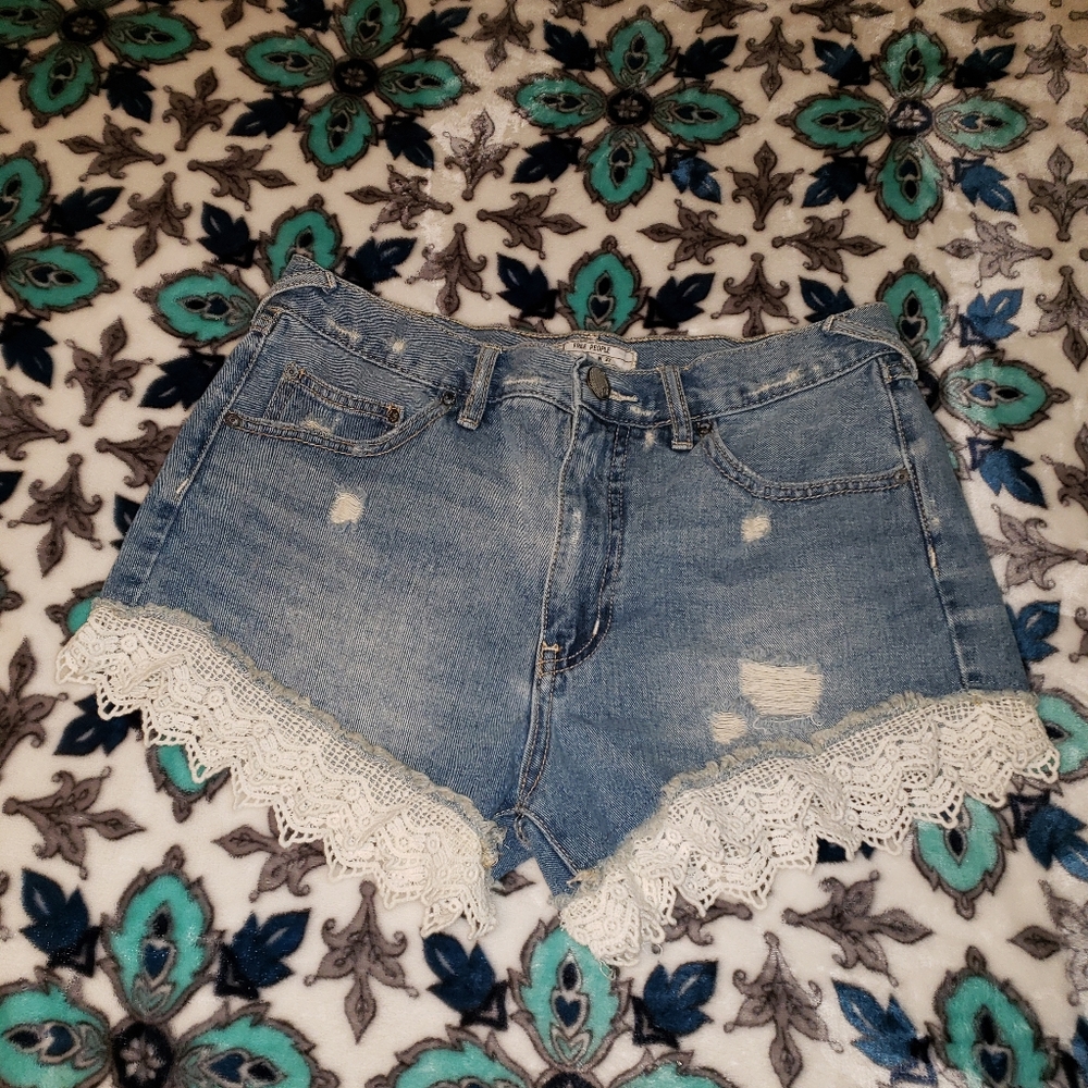 Free People Lace Denim Shorts size Waist 27